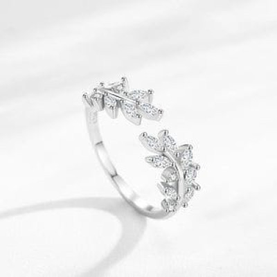 Sterling Silver Leaf Fashion Ring with cZ